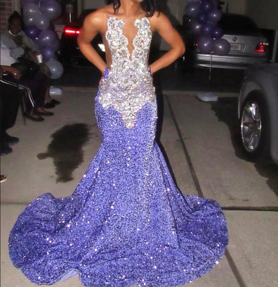 Sparkly Lavender Purple Long Prom Dress 2024 Beads Crystals Rhienstones Sequins Glitter Birthday Party Wedding Reception Robe