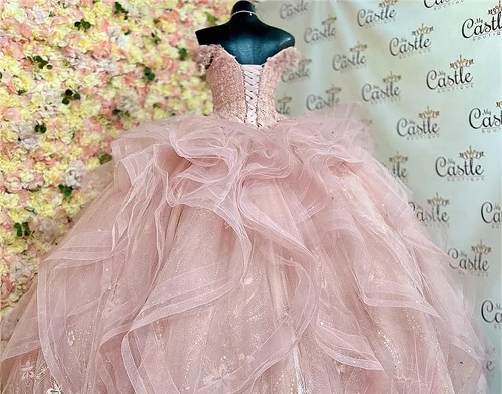 Coral Princess Quinceanera Dresses Princess 3D Flowers Ball Gown Birthday Gown Tulle Lace-Up Sweet 16 Dresses vestidos de 15