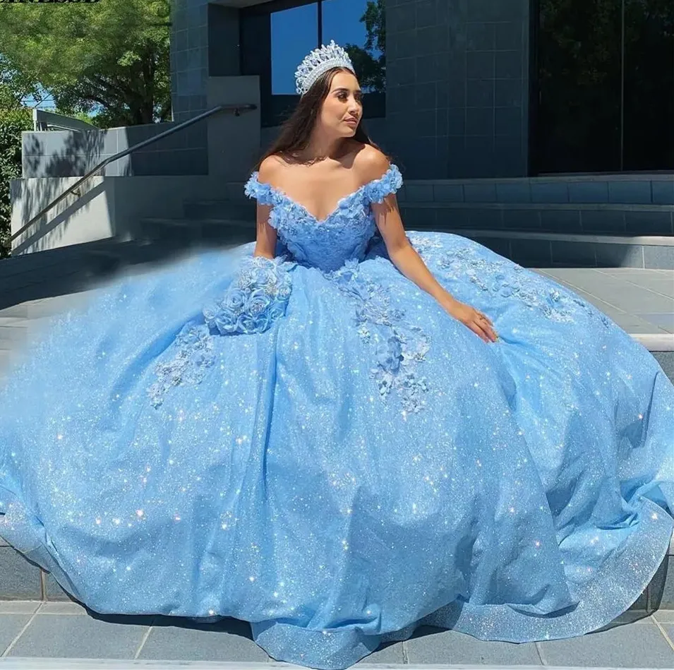 Sweet Blue Girls Ball Gown Quinceanera Dressesn Princess Formal Birthday Party Gowns vestidos de 15 quinceañera 16