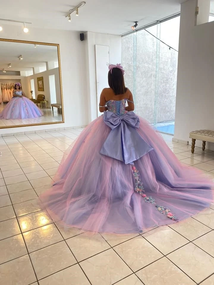 Lilac Princess Quinceanera Dresses Ball Gown Sweetheart Tulle Appliques Sweet 16 Dresses 15 Años Custom