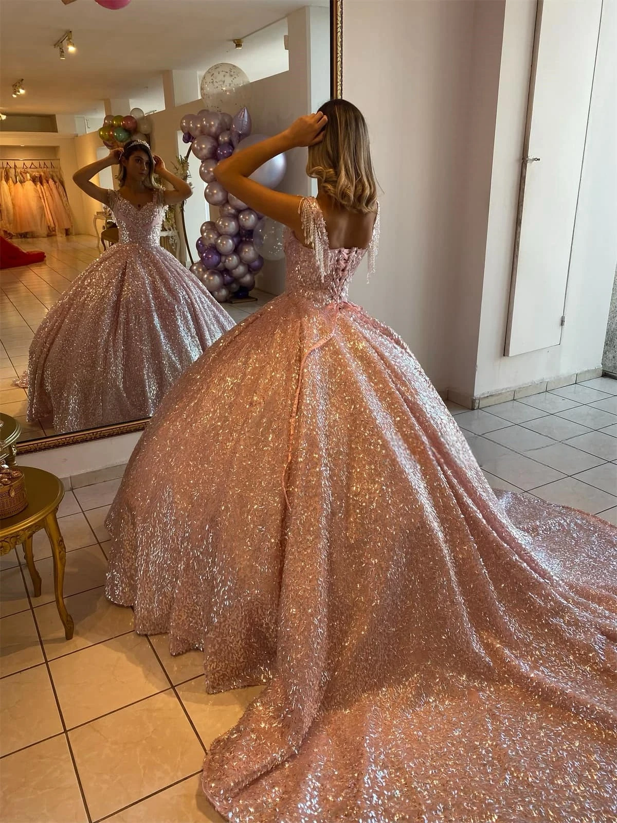 Pink Princess Quinceanera Dresses Ball Gown Off The Shoulder Sequins Pearls Sweet 16 Dresses 15 Años Custom