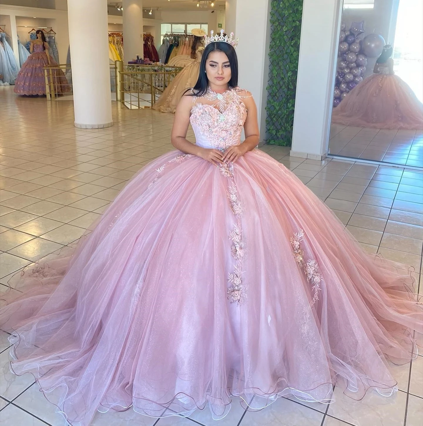 Pink Princess Quinceanera Dresses Ball Gown Sweetheart Tulle Appliques Sweet 16 Dresses 15 Años Custom