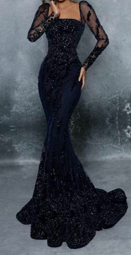 Long Sleeves Sequins Mermaid Evening Gown