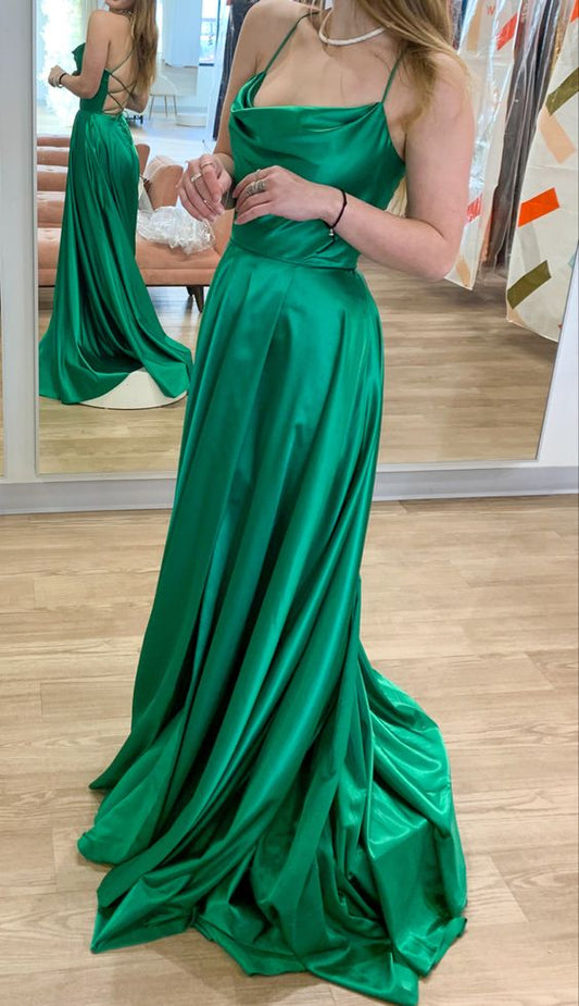 Emerald A-line Dress Satin Party Dresses