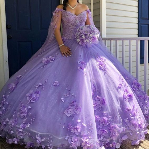 Purple Ball gown long prom dress A line evening dress