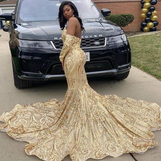 Sparking Sequined Prom Dresses with Detachable Sleeve V Neck Mermaid Celebrity Gown Long Train Gala Womens Dress