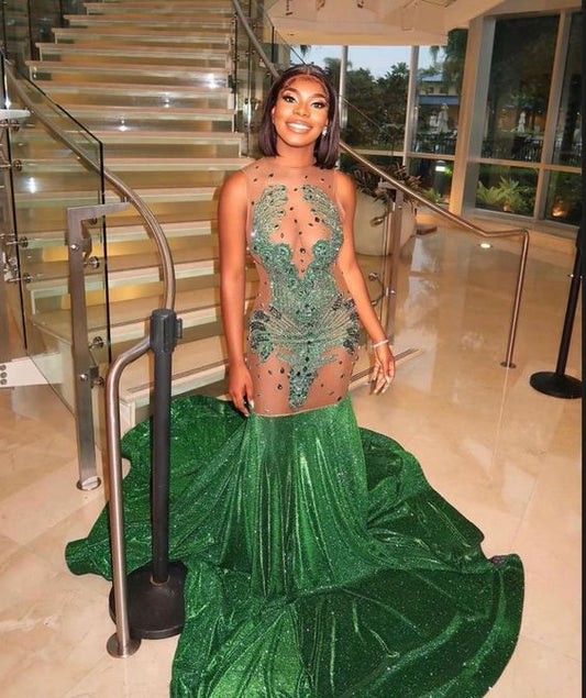 Green mermaid prom dress long evening dress