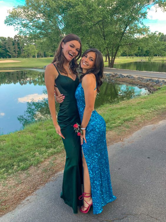 Satin Dark Green Prom Dresses,Mermaid Prom Dresses, Pretty Prom Dresses