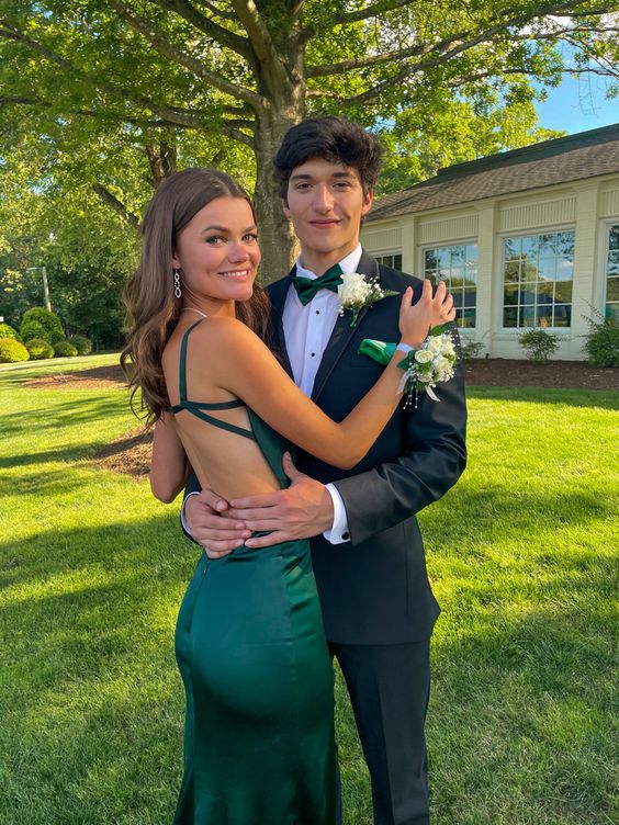 Satin Dark Green Prom Dresses,Mermaid Prom Dresses, Pretty Prom Dresses