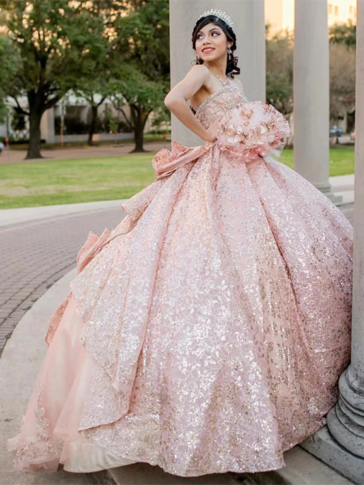 Princess Pink Quinceanera Dress Strapless Sweetheart Beading With Sequin Elegant Occasion Ball Gown Robe De Soirée