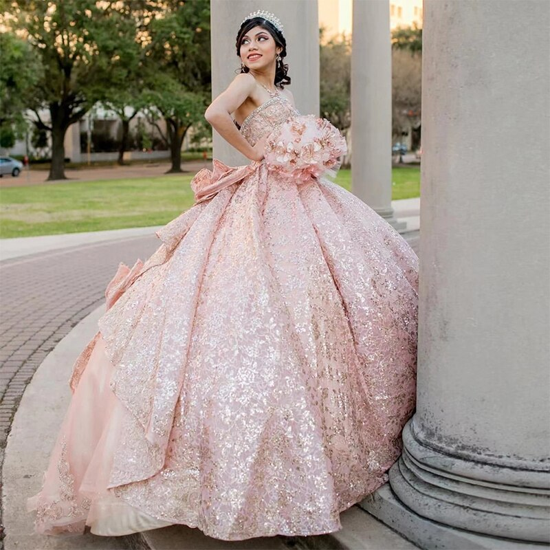 Princess Pink Quinceanera Dress Strapless Sweetheart Beading With Sequin Elegant Occasion Ball Gown Robe De Soirée