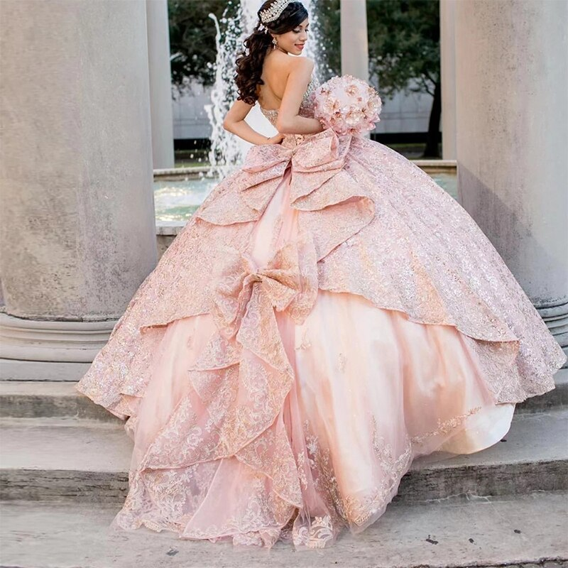 Princess Pink Quinceanera Dress Strapless Sweetheart Beading With Sequin Elegant Occasion Ball Gown Robe De Soirée