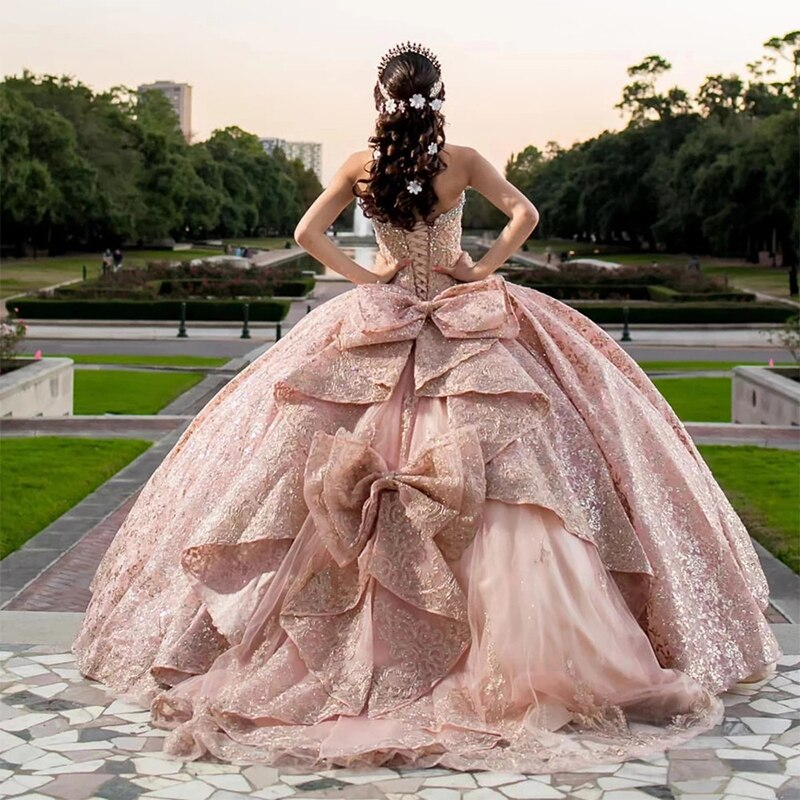 Princess Pink Quinceanera Dress Strapless Sweetheart Beading With Sequin Elegant Occasion Ball Gown Robe De Soirée