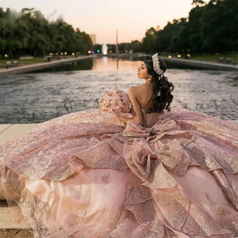 Princess Pink Quinceanera Dress Strapless Sweetheart Beading With Sequin Elegant Occasion Ball Gown Robe De Soirée