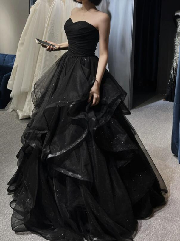 Black Sweetheart Tulle Layers Ball Gown Formal Dresses, Black Evening Dress Prom Dress