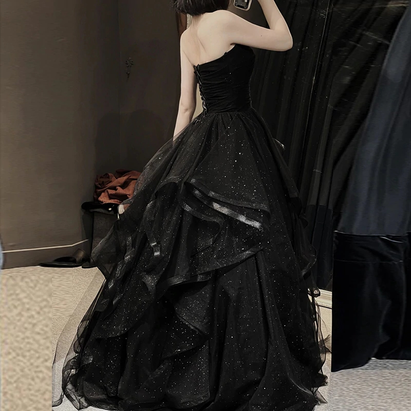 Black Sweetheart Tulle Layers Ball Gown Formal Dresses, Black Evening Dress Prom Dress