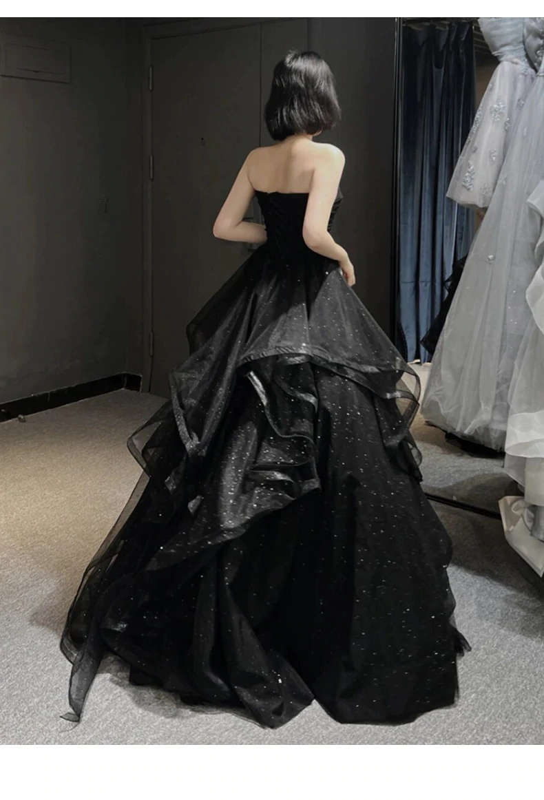 Black Sweetheart Tulle Layers Ball Gown Formal Dresses, Black Evening Dress Prom Dress