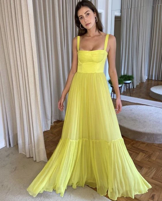 Long Prom Dresses Yellow Long Evening Gowns Formal Dress