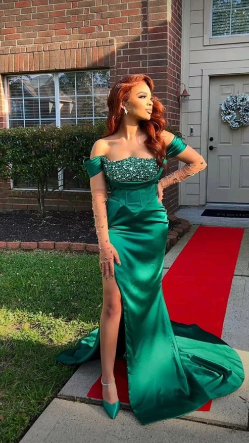 Charming Green Mermaid Prom Dress With Slit,Green Formal Gown