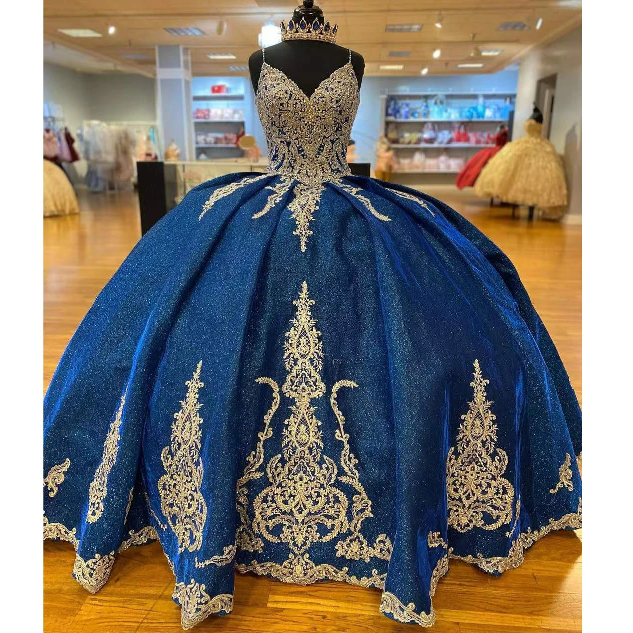 Blue Quinceanera Dresses Ball Gown For S16 weet Girl Sequined Beading Appliques Sweep Train Princess Dress Vestidos De 15 Años