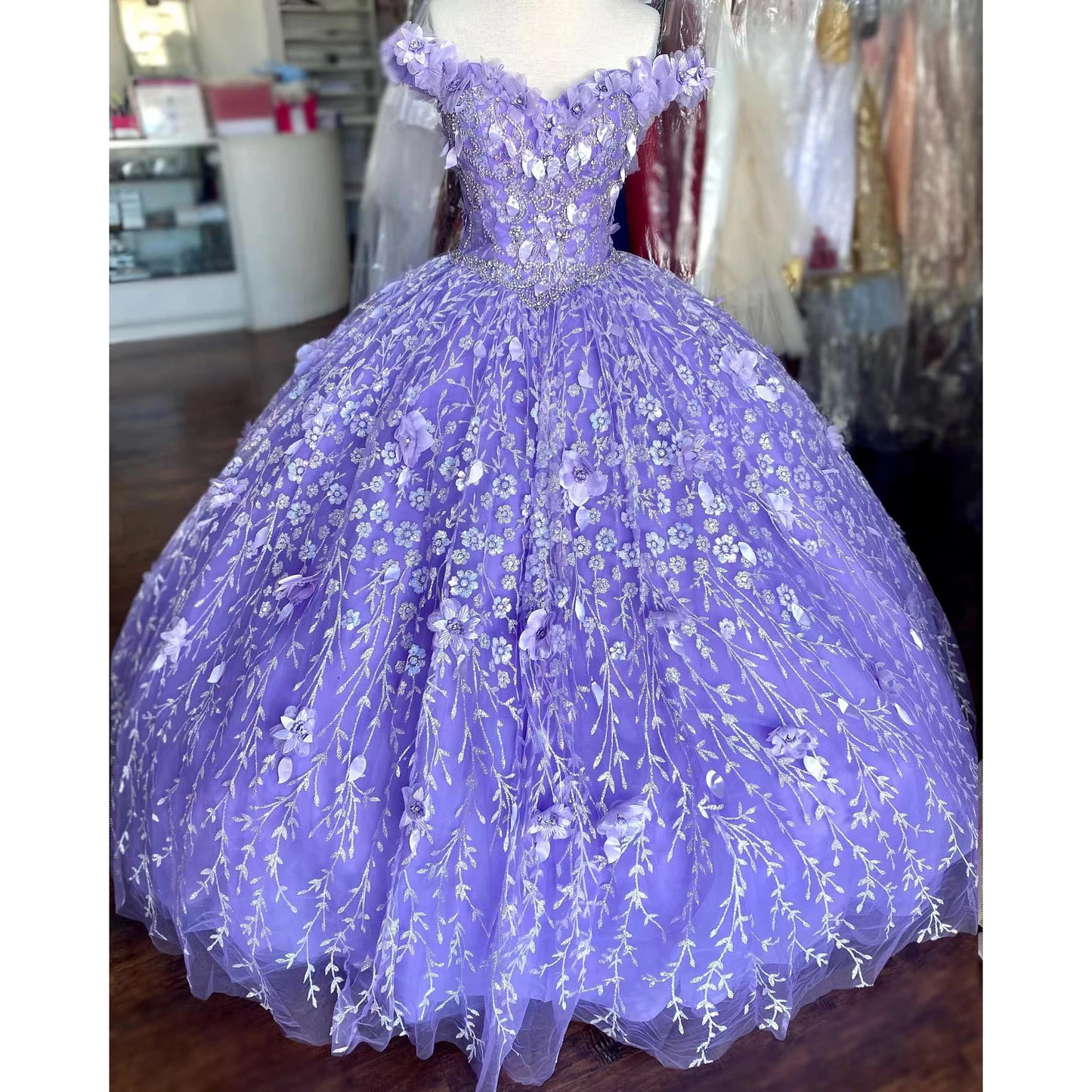 Lavender Quinceanera Dresses Sweet 16 Girl Appliques Sequined Princess Ball Gown Birthday Party Prom Dress Vestidos De 15 Años