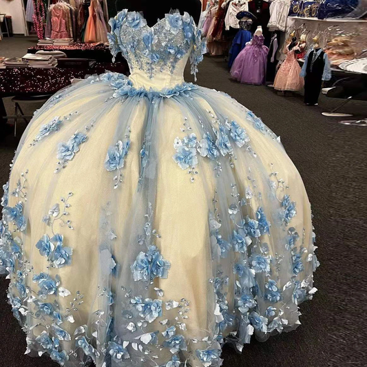 New Formal Ball Gowns Quinceanera Dress Sweetheart Appliques Flowers Beading Party Princess Sweet 16 Gown Vestidos De 15 Años