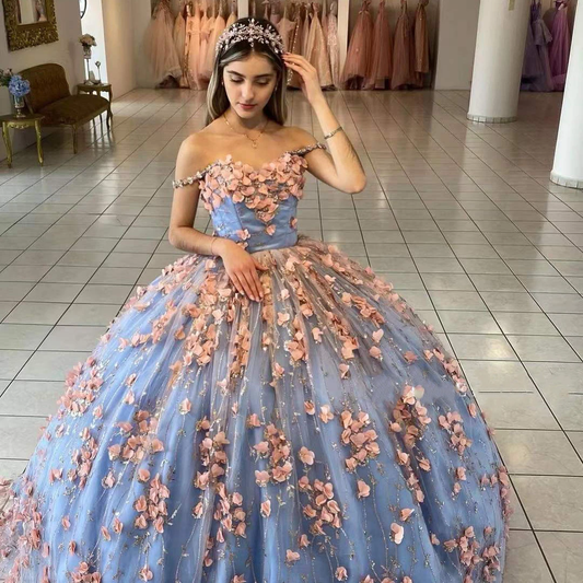 Vestidos De Fiesta New Quinceanera Dresses For Sweet Girl Beading Sequin Handmade Sweetheart 3D Flowers Formal Ball Gowns