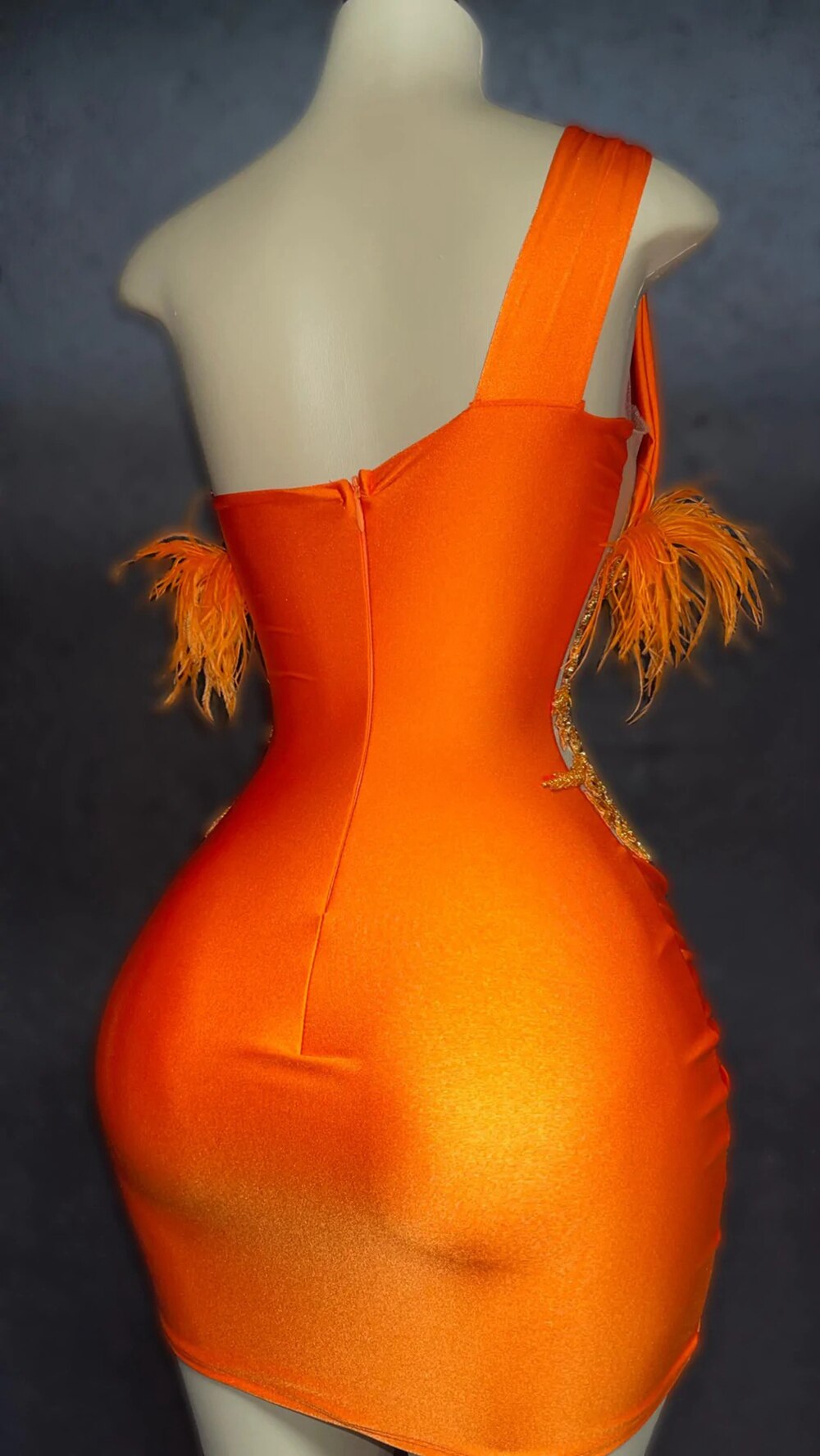 Sexy See Through Sparkly Beaded Crystals Orange Spandex African Black Girls Short Mini Prom Dresses For Birthday Party