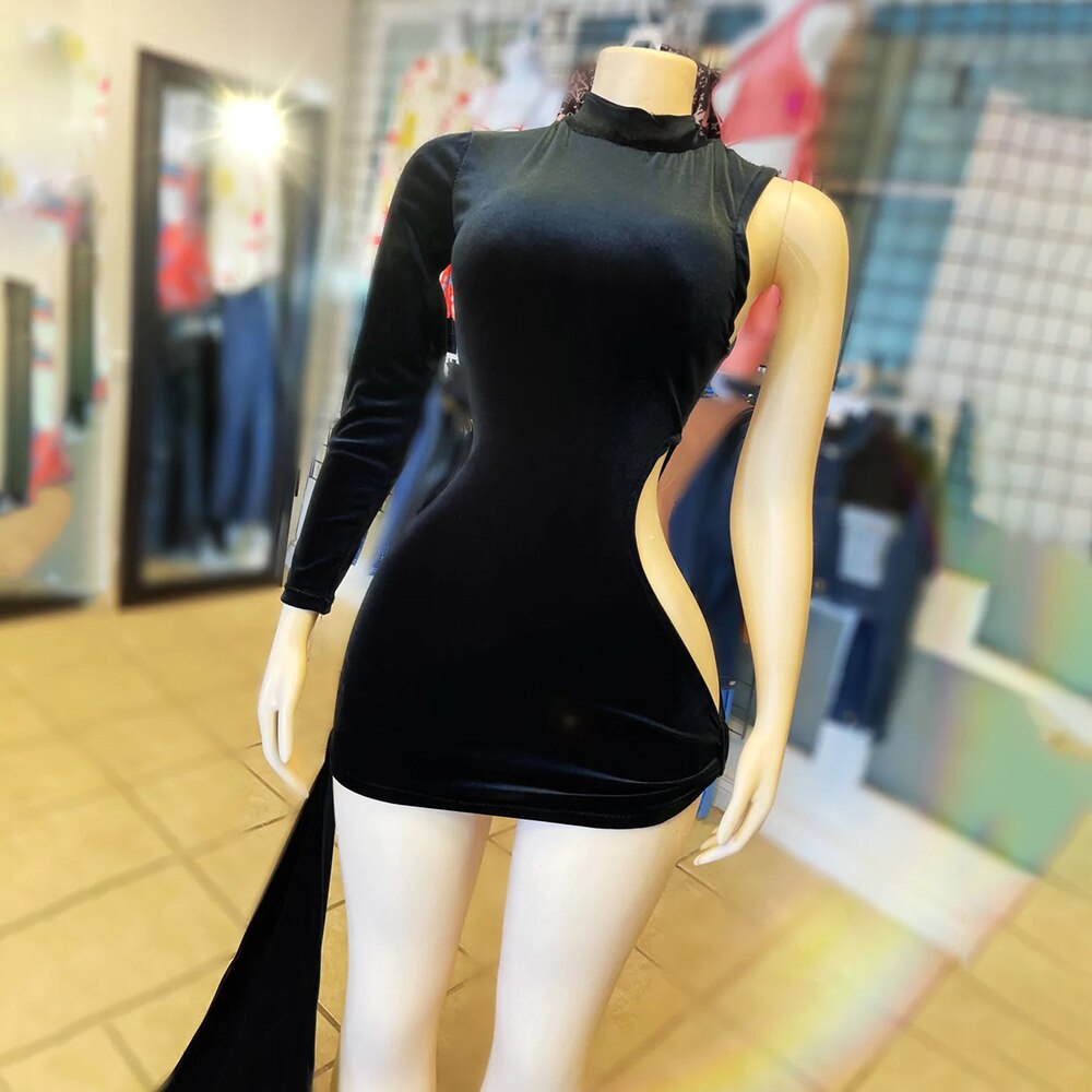 Sexy Black Girls Velvet Short Prom Dresses for Birthday Party Singe Full Sleeve Women Mini Cocktail Gowns Custom Made